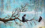 Cat and Crow Painting by Manami Lingerfelt Fine Art America